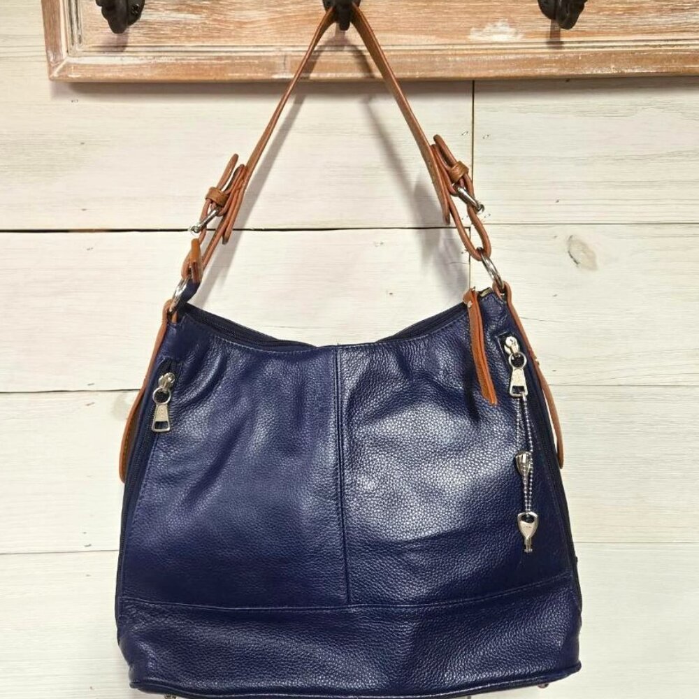 ROMA Navy Leather Concealed Carry Locking Bag